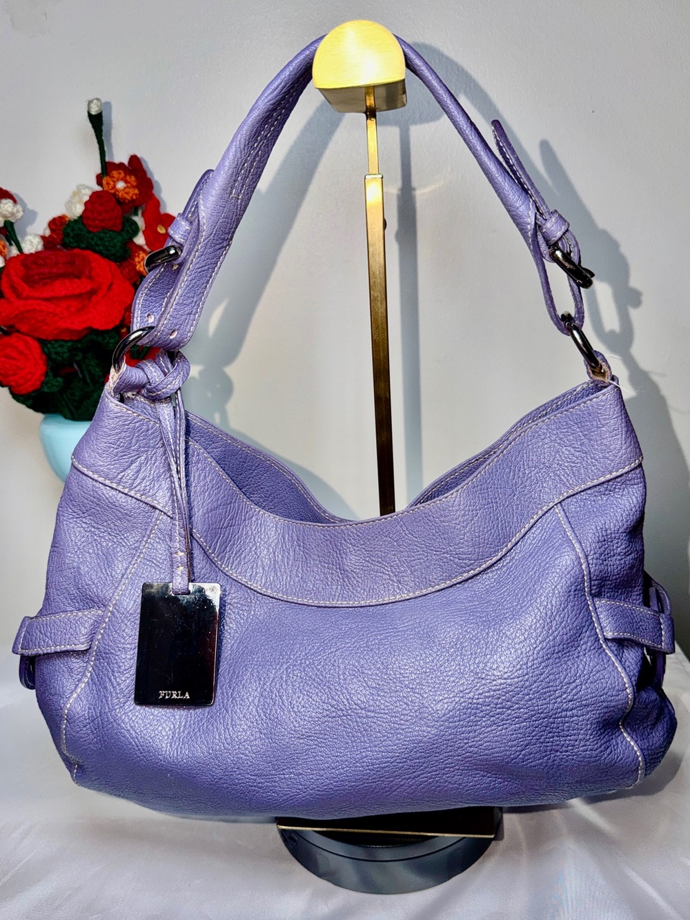 Furla Lilac Leather Shoulder Bag Made in Italy